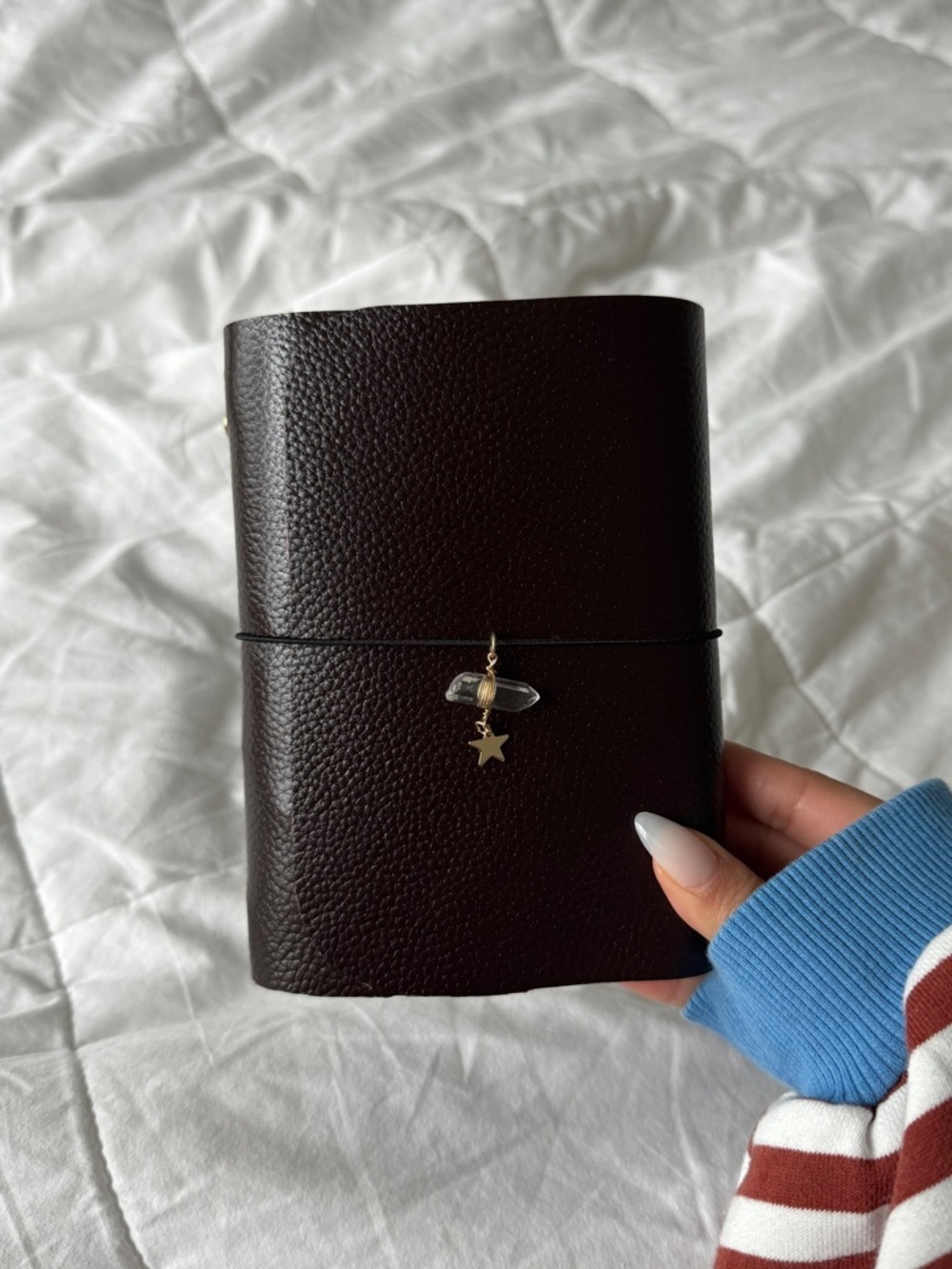 Brown Leather Journal Cover with Charms A6